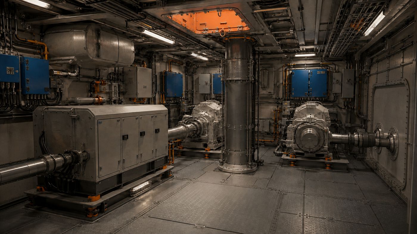 Machinery space — generator set, shafting and auxiliaries